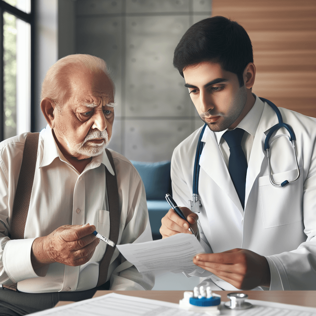 A concerned adult reviewing medical test results with a doctor in a modern clinic, highlighting awareness of prediabetes and proactive health management.