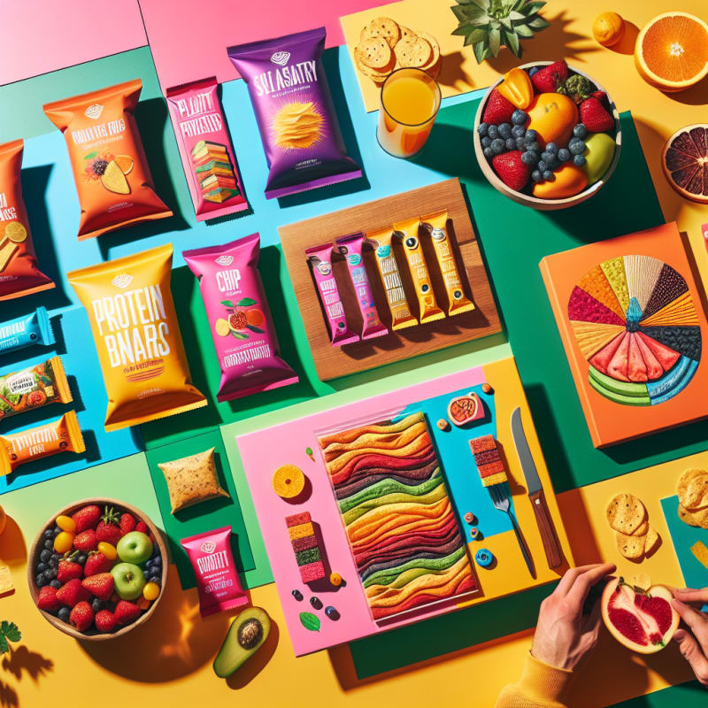 Bright cheerful kitchen scene with a colorful spread of vegan snacks fresh fruits nut butters and allergy-safe packaging with smiling diverse family enjoying together soft sunlight