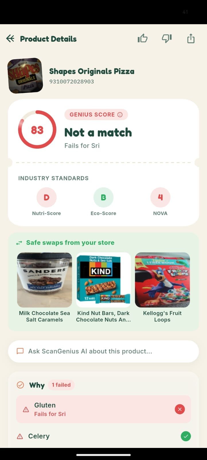 Food Scan Genius Low-FODMAP Safe Store Swaps Screen